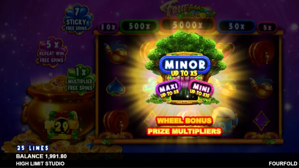 Leprechaun espacial em um fundo de nebulosa no slot Fourfold the Gold