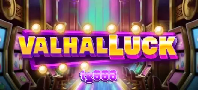 Cena festiva e mítica do jogo ValhalLuck com elementos nórdicos e brilho de cassino